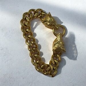 Gold-tone Chunky Link Bracelet with Fox Head Clasp